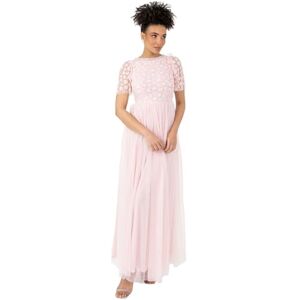 Maya Deluxe Womens Ladies Maxi Round Neck Short Sleeve 3D Floral Embellished Tulle Ruffle A-line Bridesmaid Wedding Guest Dress, Crystal Pink, 12 UK Maya Deluxe Womens Ladies Maxi Round Neck Short Sleeve 3D Floral Embellished Tulle Ruffle A-line Bridesmaid Wedding Guest Dress, Crystal Pink, 12 UK