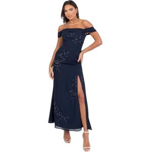 Maya Deluxe Women's Maxi Dress Ladies Off Shoulder Bardot Sleeveless A-line Split Slit Embroidered Bead Embellished Evening Prom, Navy Blue, 8 Maya Deluxe Women's Maxi Dress Ladies Off Shoulder Bardot Sleeveless A-line Split Slit Embroidered Bead Embellished Evening Prom, Navy Blue, 8