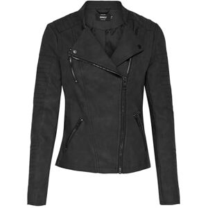 ONLY Women's Onlava Faux Leather Biker Otw Noos Jacket, Grey (Black), 14 UK ONLY Women's Onlava Faux Leather Biker Otw Noos Jacket, Grey (Black), 14 UK