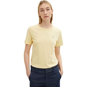 TOM TAILOR Women's Basic T-Shirt with Heart Embroidery, 25987 Soft Yellow, XXS TOM TAILOR Women's Basic T-Shirt with Heart Embroidery, 25987 Soft Yellow, XXS