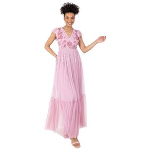 Maya Deluxe Women's Ladies Maxi Dress V-Neck Short Flutter Sleeves Floral Sequin Embellished Tulle A-line Wedding Guest Bridesmaid, Cherry Blossom, 26 Maya Deluxe Women's Ladies Maxi Dress V-Neck Short Flutter Sleeves Floral Sequin Embellished Tulle A-line Wedding Guest Bridesmaid, Cherry Blossom, 26