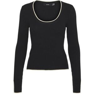 VERO MODA Women's Vmjoan LS U-Neck Short Pullover Boo Knitted Jumper, Black/Detail: w. Birch Contrast, M VERO MODA Women's Vmjoan LS U-Neck Short Pullover Boo Knitted Jumper, Black/Detail: w. Birch Contrast, M
