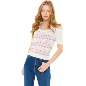 Joe Browns Women's Floral Stripe Square Neck Short Sleeve Jumper, Regular, Cream, UK 8 Joe Browns Women's Floral Stripe Square Neck Short Sleeve Jumper, Regular, Cream, UK 8