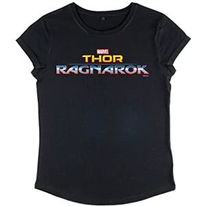 Marvel Women's Thor Ragnarok Logo Rolled Sleeve T-Shirt, Black, Large Marvel Women's Thor Ragnarok Logo Rolled Sleeve T-Shirt, Black, Large