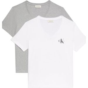 Calvin Klein Women’s 2 Pack Short Sleeve V-Neck Logo T-Shirts, Multicolor (Heroic Grey Heather/Brilliant WHI), S Calvin Klein Women’s 2 Pack Short Sleeve V-Neck Logo T-Shirts, Multicolor (Heroic Grey Heather/Brilliant WHI), S