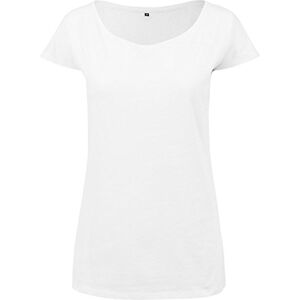 Build Your Brand Women's Wideneck Tee T-Shirt, White, M