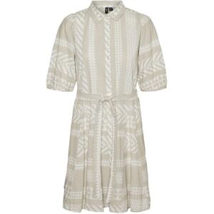 VERO MODA Women's Vmdicthe 2/4 Short Volume Dress WVN Ga Keid, Silver Lining/AOP:Ibiza Snow White, XS VERO MODA Women's Vmdicthe 2/4 Short Volume Dress WVN Ga Keid, Silver Lining/AOP:Ibiza Snow White, XS
