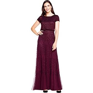 Adrianna Papell Women's Short Sleeve Blouson Beaded Gown Dress, Cassis, 18 Adrianna Papell Women's Short Sleeve Blouson Beaded Gown Dress, Cassis, 18