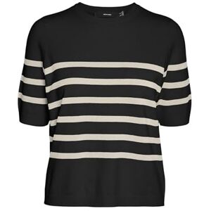 VERO MODA Women's Vmsaba Plain SS O-Neck Pullover Ga Noos Sweater, Black/Stripes: w Birch, XS VERO MODA Women's Vmsaba Plain SS O-Neck Pullover Ga Noos Sweater, Black/Stripes: w Birch, XS