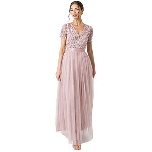 Maya Deluxe Women's Maya Frosted Pink Stripe Embellished Maxi Dress with Sash Belt Bridesmaid, 12 Maya Deluxe Women's Maya Frosted Pink Stripe Embellished Maxi Dress with Sash Belt Bridesmaid, 12