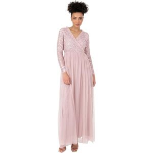 Maya Deluxe Women's Maxi Dress Ladies Embellished Wrap Tulle Frilly V-Neck Long Sleeve for Wedding Guest Bridesmaid Prom Ball Gown, Frosted Pink, 12 Maya Deluxe Women's Maxi Dress Ladies Embellished Wrap Tulle Frilly V-Neck Long Sleeve for Wedding Guest Bridesmaid Prom Ball Gown, Frosted Pink, 12