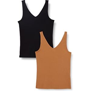 ONLY Women's Onlnulan Rib S/L V-Neck top Cs JRS 2 Pack, Black/Pack: Toasted Coconut, Large ONLY Women's Onlnulan Rib S/L V-Neck top Cs JRS 2 Pack, Black/Pack: Toasted Coconut, Large