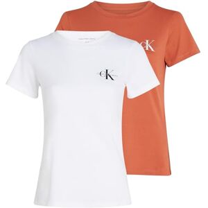 Calvin Klein Women's 2 Pack Monologo Slim Short Sleeve Round Neck T-Shirts, Multicolor (Aragon/Bright White), S Calvin Klein Women's 2 Pack Monologo Slim Short Sleeve Round Neck T-Shirts, Multicolor (Aragon/Bright White), S