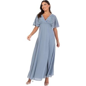 Maya Deluxe Women's Maxi Dress Ladies V-Neck Wide Sleeve Floral Embroidered Wrap Bodice Tie Belt Split Wedding Guest Prom Ball Gown, Dusty Blue, 14 Maya Deluxe Women's Maxi Dress Ladies V-Neck Wide Sleeve Floral Embroidered Wrap Bodice Tie Belt Split Wedding Guest Prom Ball Gown, Dusty Blue, 14