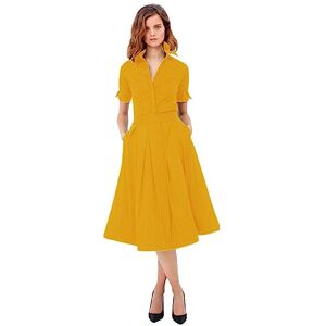 Barbora Women Half Sleeve Waisted Midi A-line Dress/Casual Cotton Loose Flowy Ladies Dresses (as8, Alpha, xx_l, 3X_l, Regular, Tall, Mustard)