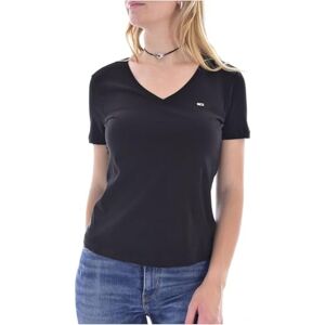 Tommy Jeans Women's Tjw Slim Soft V Neck Tee Dw0dw14617 S/S Knit Tops, Black, L Tommy Jeans Women's Tjw Slim Soft V Neck Tee Dw0dw14617 S/S Knit Tops, Black, L