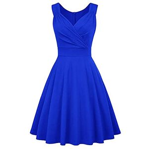 Evening Dresses for Women UK Elegant Vintage 1950s Audrey Hepburn 50s Style Retro Rockabilly Sleeveless V-Neck A Line Swing Midi Dress Wedding Bridesmaid Funeral Cocktail Party Prom Gown Blue S