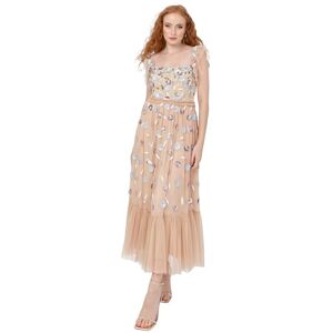 Maya Deluxe Women's Midaxi Dress Ladies Ruffle Short Sleeve Square Neck Sequin Embellished Shirred Back Frills A-line Wedding Guest, Nude, 10 Maya Deluxe Women's Midaxi Dress Ladies Ruffle Short Sleeve Square Neck Sequin Embellished Shirred Back Frills A-line Wedding Guest, Nude, 10