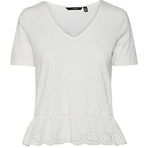 VERO MODA Women's Vmemily SS Peplum V-Neck Top JRS, Snow White, M VERO MODA Women's Vmemily SS Peplum V-Neck Top JRS, Snow White, M