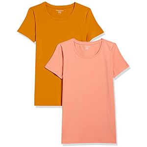 Amazon Essentials Women's Regular-Fit Short-Sleeve Crewneck T-Shirt, Pack of 2, Coral Orange/Golden Yellow, L Amazon Essentials Women's Regular-Fit Short-Sleeve Crewneck T-Shirt, Pack of 2, Coral Orange/Golden Yellow, L
