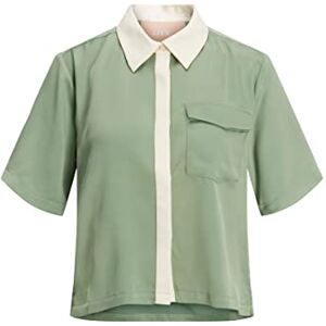 JACK & JONES Women's Jxlark Satin Ss Shirt Sn Blouse, Loden Frost/Detail:Contrast Placket, XS JACK & JONES Women's Jxlark Satin Ss Shirt Sn Blouse, Loden Frost/Detail:Contrast Placket, XS