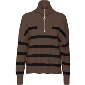 VERO MODA Women's Vmsaba Ls Highneck Blouse Ga Noos Knitted Jumper, Pinecone/Stripes: Black, Large VERO MODA Women's Vmsaba Ls Highneck Blouse Ga Noos Knitted Jumper, Pinecone/Stripes: Black, Large