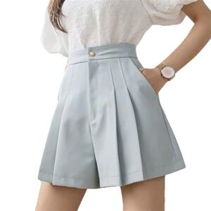 JXQXHCFS Summer Casual Solid Color Elastic Waist Women Korean Loose Button Short Blue XS