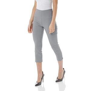 Roman Originals Cropped Trousers for Women UK Ladies Capri Leggings Summer Pants Short Crop Stretch 3/4 Length Three Quarter Pedal Pusher Clothes Elasticated Bengaline Cut Off - Light Grey - Size 22