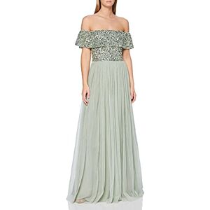 Maya Deluxe Women's Ladies Bardot Dress Maxi Embellished Hight Empire Waist Sleeveless Tulle for Wedding Guest Prom Graduation Bridesmaid, Green Lily, 24 Maya Deluxe Women's Ladies Bardot Dress Maxi Embellished Hight Empire Waist Sleeveless Tulle for Wedding Guest Prom Graduation Bridesmaid, Green Lily, 24