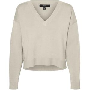 VERO MODA Women's Vmgold Link LS V-Neck Cropped Pullover Knitted Jumper, Birch, M VERO MODA Women's Vmgold Link LS V-Neck Cropped Pullover Knitted Jumper, Birch, M