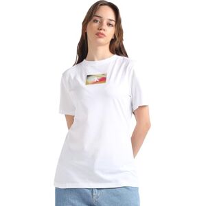 Calvin Klein Jeans Women Illuminated Box Logo Slim Tee S/S T-Shirts White, S Calvin Klein Jeans Women Illuminated Box Logo Slim Tee S/S T-Shirts White, S