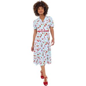 Joe Browns Women's Vintage Cherry Print Collared Belted Midi Dress, Regular Fit, Blue, UK 18 Joe Browns Women's Vintage Cherry Print Collared Belted Midi Dress, Regular Fit, Blue, UK 18