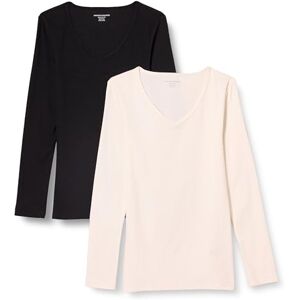 Amazon Essentials Women's Slim-Fit Layering Long-Sleeve Knit Rib V-Neck Shirts (Available in Plus Size), Pack of 2, Eggshell White/Black, XXL Amazon Essentials Women's Slim-Fit Layering Long-Sleeve Knit Rib V-Neck Shirts (Available in Plus Size), Pack of 2, Eggshell White/Black, XXL