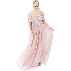 Maya Deluxe Women's Ladies Bardot Dress Maxi Embellished Hight Empire Waist Sleeveless Tulle for Wedding Guest Prom Graduation Bridesmaid, Frosted Pink, 8 Maya Deluxe Women's Ladies Bardot Dress Maxi Embellished Hight Empire Waist Sleeveless Tulle for Wedding Guest Prom Graduation Bridesmaid, Frosted Pink, 8