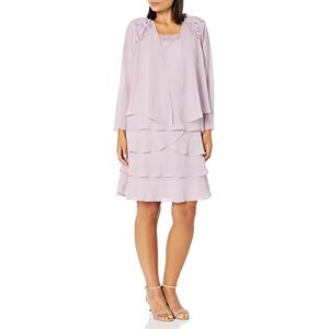 S.L. Fashions Women's Mother of The Bride Tiered Jacket Dress with Shoulder Embellishment (Petite and Regular Sizes) Special Occasion, Lavender Frost, 14 S.L. Fashions Women's Mother of The Bride Tiered Jacket Dress with Shoulder Embellishment (Petite and Regular Sizes) Special Occasion, Lavender Frost, 14