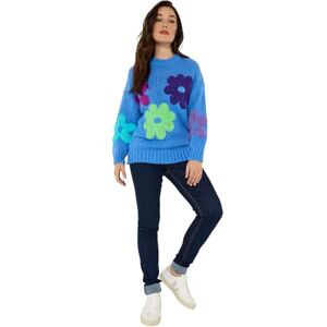 Joe Browns Women's Oversized Colourful Chunky Floral Applique Long Sleeve Jumper, Oversized, Blue, UK 8 Joe Browns Women's Oversized Colourful Chunky Floral Applique Long Sleeve Jumper, Oversized, Blue, UK 8