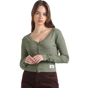 Calvin Klein Jeans Women Woven Label Rib Ls Cardigan Other Knit Tops Green, S Calvin Klein Jeans Women Woven Label Rib Ls Cardigan Other Knit Tops Green, S