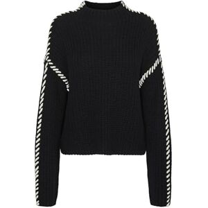 VERO MODA Women's VMNEWCREAM LS Funnelneck Pullover Boo Knitted Sweater, Black/Detail:W. Birch, S VERO MODA Women's VMNEWCREAM LS Funnelneck Pullover Boo Knitted Sweater, Black/Detail:W. Birch, S