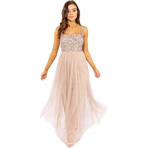 Maya Deluxe Women's Maya Taupe Blush Strappy Delicate Sequin Maxi Dress Bridesmaid, 14 Maya Deluxe Women's Maya Taupe Blush Strappy Delicate Sequin Maxi Dress Bridesmaid, 14