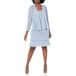 S.L. Fashions Women's Mother of The Bride Tiered Jacket Dress with Shoulder Embellishment, (Petite and Regular Sizes) Special Occasion, Hydrangea, 10 S.L. Fashions Women's Mother of The Bride Tiered Jacket Dress with Shoulder Embellishment, (Petite and Regular Sizes) Special Occasion, Hydrangea, 10