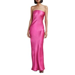 Meicywybb Elegant Satin Silk Slip Maxi Dress for Women Low Cut Sleeveless Strapless Tube Top Long Dress Evening Party Formal Dress (Pink, S)