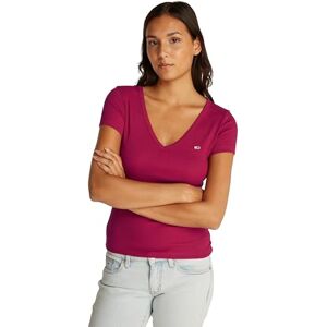Tommy Jeans Womens Tjw Slim Essential Rib V Dw0dw17385 S/S T-Shirt, Red (Brilliant Berry), XS UK Tommy Jeans Womens Tjw Slim Essential Rib V Dw0dw17385 S/S T-Shirt, Red (Brilliant Berry), XS UK
