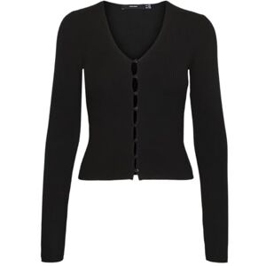 VERO MODA Women's Vmgold Rib LS V-Neck Button Jumper Knitted, Black, S VERO MODA Women's Vmgold Rib LS V-Neck Button Jumper Knitted, Black, S