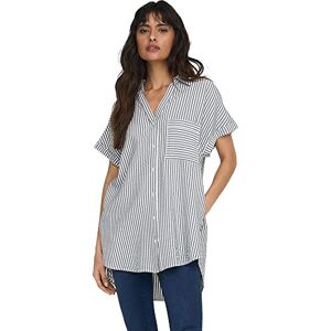 ONLY Women's Onlfenna S/S Loose Shirt WVN Noos Blouse, Cloud Dancer/Stripes: Iron gate Stripe, XS ONLY Women's Onlfenna S/S Loose Shirt WVN Noos Blouse, Cloud Dancer/Stripes: Iron gate Stripe, XS
