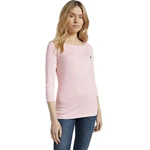 TOM TAILOR Women's Striped shirt with heart embroidery, White Peach Small Stripe, XL TOM TAILOR Women's Striped shirt with heart embroidery, White Peach Small Stripe, XL