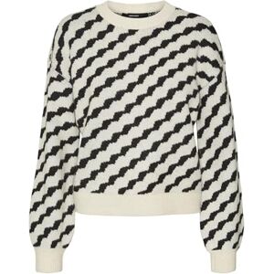 VERO MODA Women's Vmlara LS O-Neck Pullover Ga Boo Rep Knitted Jumper, Birch/Detail: w. Black Wave Pattern, S VERO MODA Women's Vmlara LS O-Neck Pullover Ga Boo Rep Knitted Jumper, Birch/Detail: w. Black Wave Pattern, S