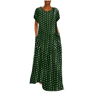 Janly Clearance Sale Dresses for Women Summer, Ladies Plus Size Loose Short Sleeve Holiday Pockets Polka Dot Print Maxi Dresses, Short Sleeve Printed Sundress, for Wedding Guest Women (Green-5XL)
