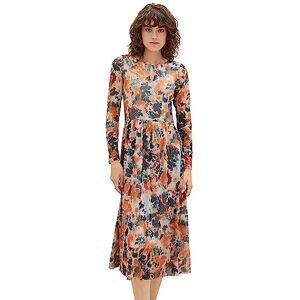 TOM TAILOR Women's 1037927 mesh Dress with Pattern, 32367-Grey Orange Tie Dye Floral, 14 TOM TAILOR Women's 1037927 mesh Dress with Pattern, 32367-Grey Orange Tie Dye Floral, 14