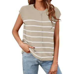 YCBMINGCAN Women's Knitted Jumper Vest Sleeveless Slit Stripes Stitching Casual Women's Top Beach Shirt Women, beige, L