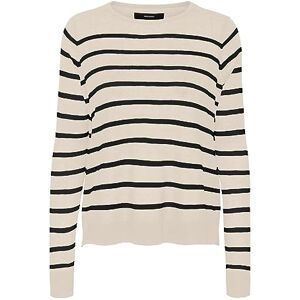 VERO MODA Bestseller A/S Women's Vmnova LS O-Neck Pullover Ga Noos Sweater, Birch/Stripes:Black, XL VERO MODA Bestseller A/S Women's Vmnova LS O-Neck Pullover Ga Noos Sweater, Birch/Stripes:Black, XL